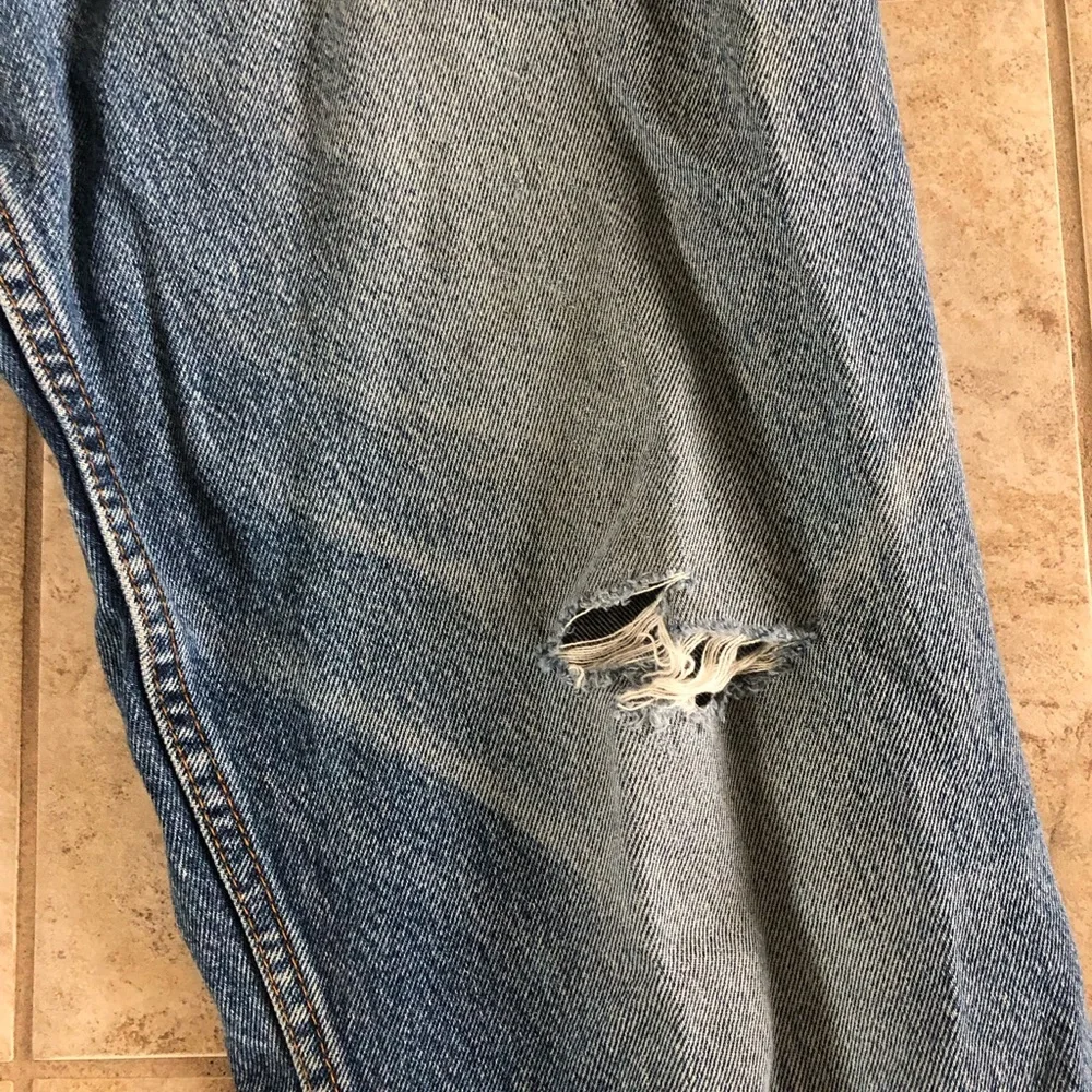 Full Blue Registered Vintage Straight Leg Distressed Jeans Retro High Rise - Picture 16 of 16